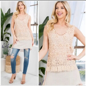 NWT A’reve Anthropologie Shirt Tunic Boutique clothing light rose crochet
